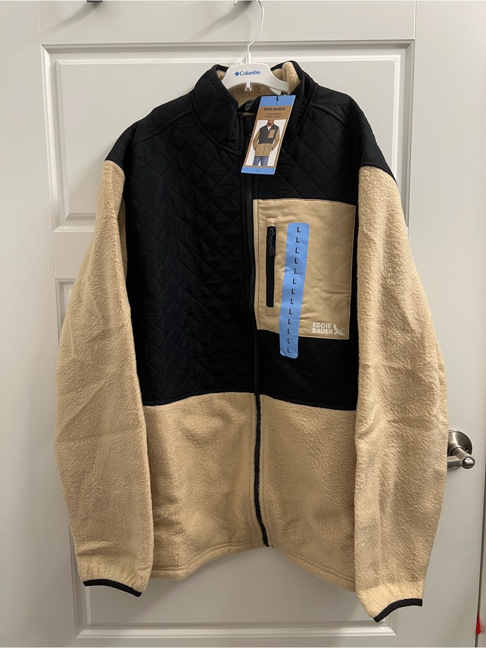 Eddie Bauer Mixed Fleece Quilted Black & Beige Fleece Jacket